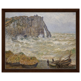 Stormy Sea at Étretat by Claude Monet | Wall art Print - Framed Canvas - 40x50 cm / 16x20″ - Dark wood frame