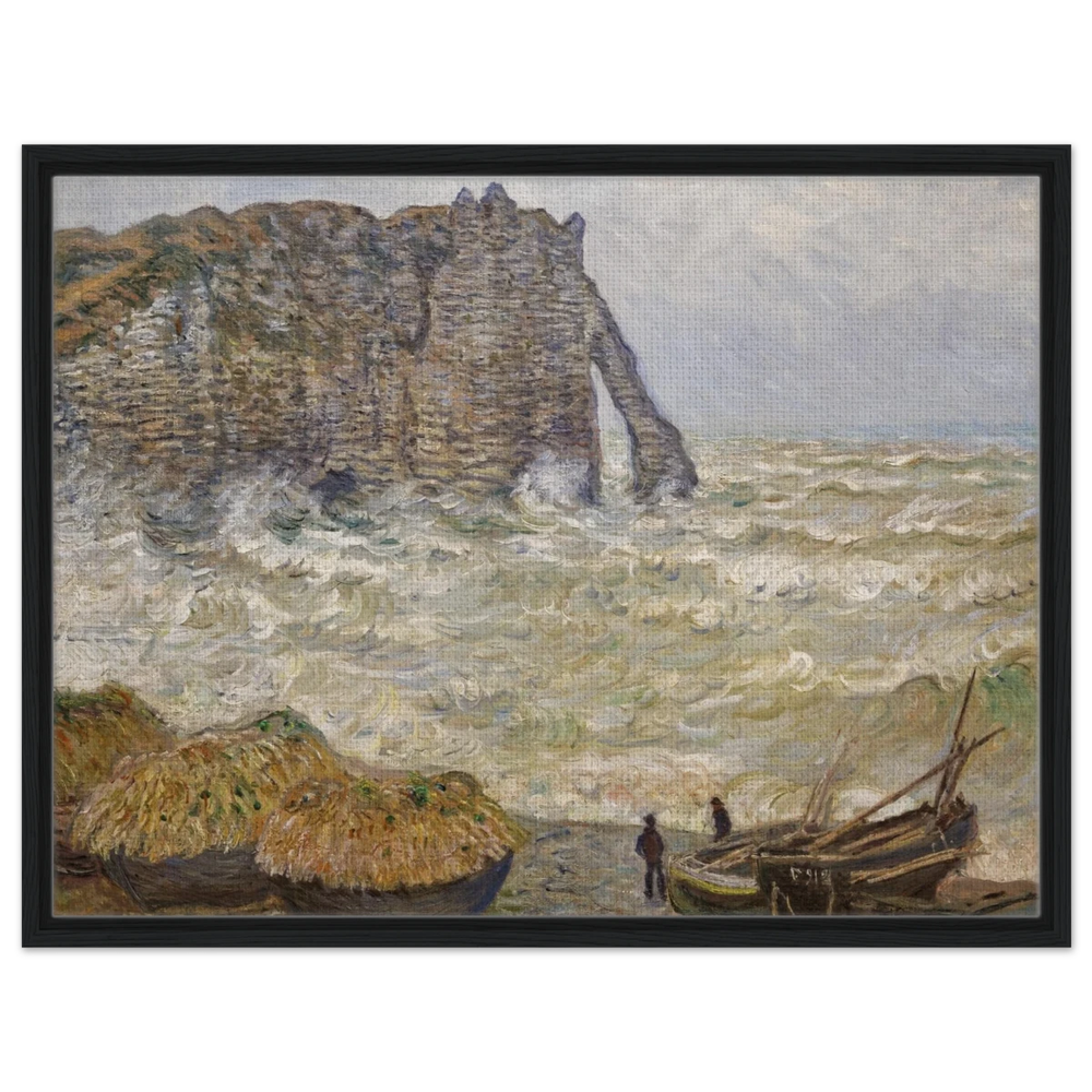 Stormy Sea at Étretat by Claude Monet | Wall art Print - Framed Canvas - 60x80 cm / 24x32″ - Black frame