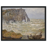 Stormy Sea at Étretat by Claude Monet | Wall art Print - Framed Canvas - 60x80 cm / 24x32″ - Black frame