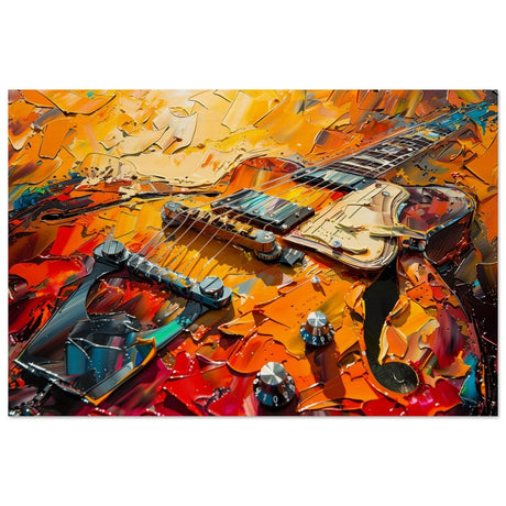 Strings of Fire: Abstract Guitar Art | Abstract Pop Art wall art print - Wood Prints - 50x75 cm / 20x30″ - 