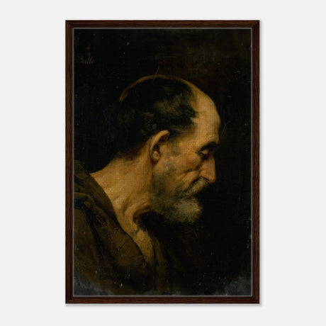 Study of an elderly man | Vintage wall art print - Framed Canvas - 60x90 cm / 24x36″ - Dark wood frame
