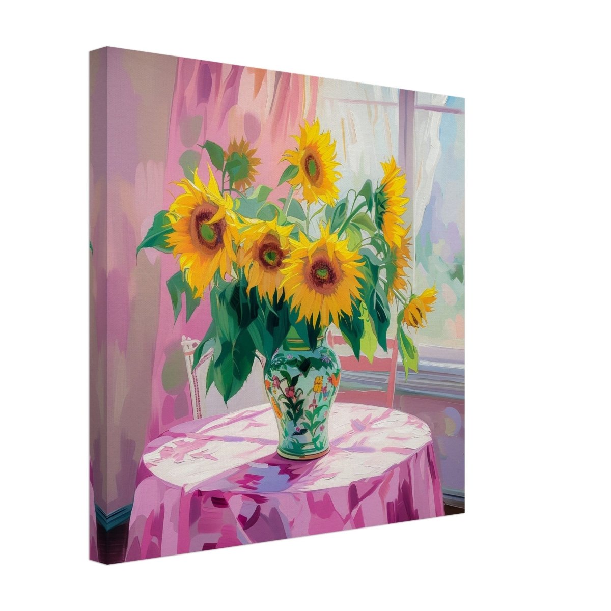 Sunlit Elegance: Sunflowers in Bloom | Impressionist Still Life Art - Canvas - 40x40 cm / 16x16″ - 