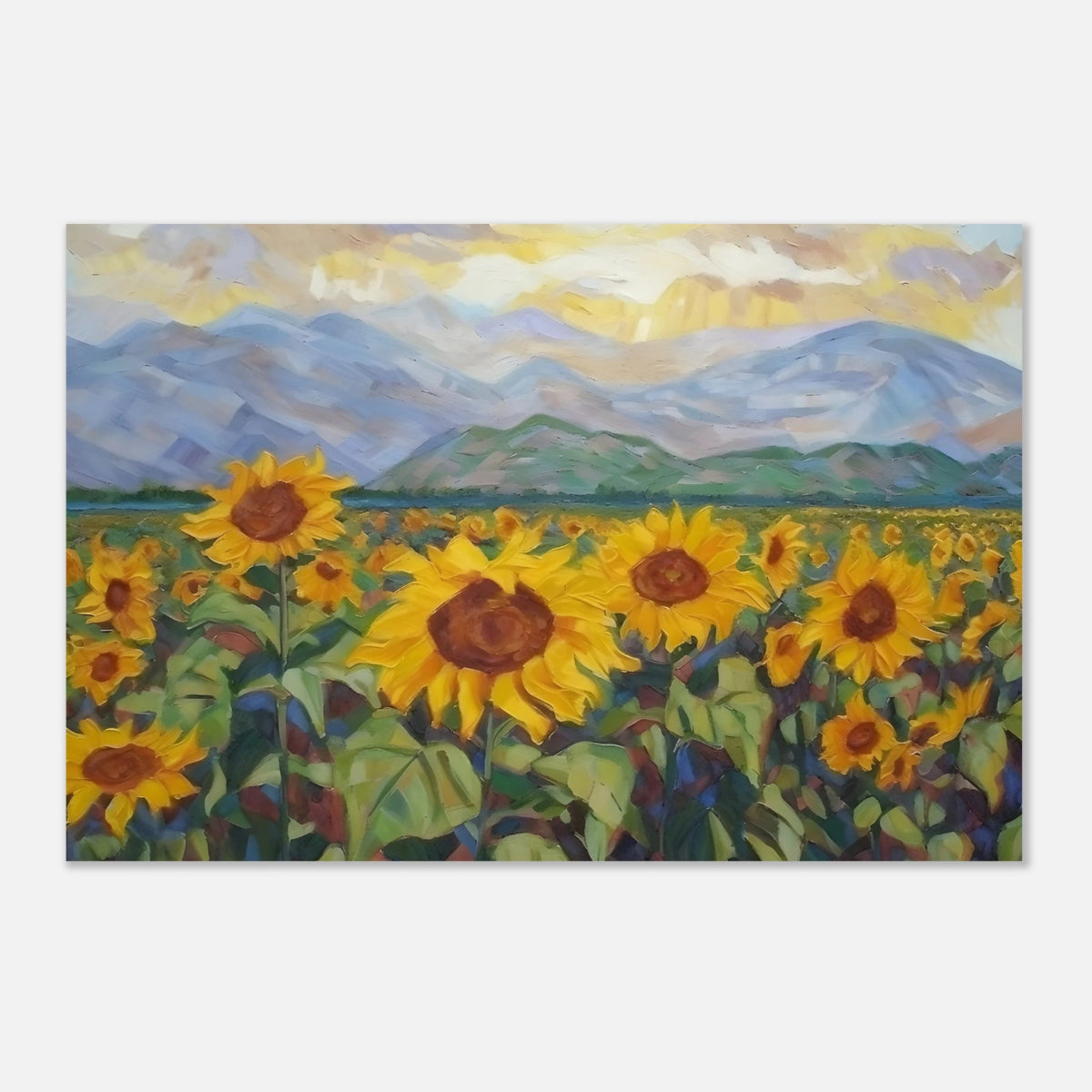Sunlit Field of Sunflowers – Landscape Floral Wall Art Print - Aluminum Print - 20x30 cm / 8x12″ - 