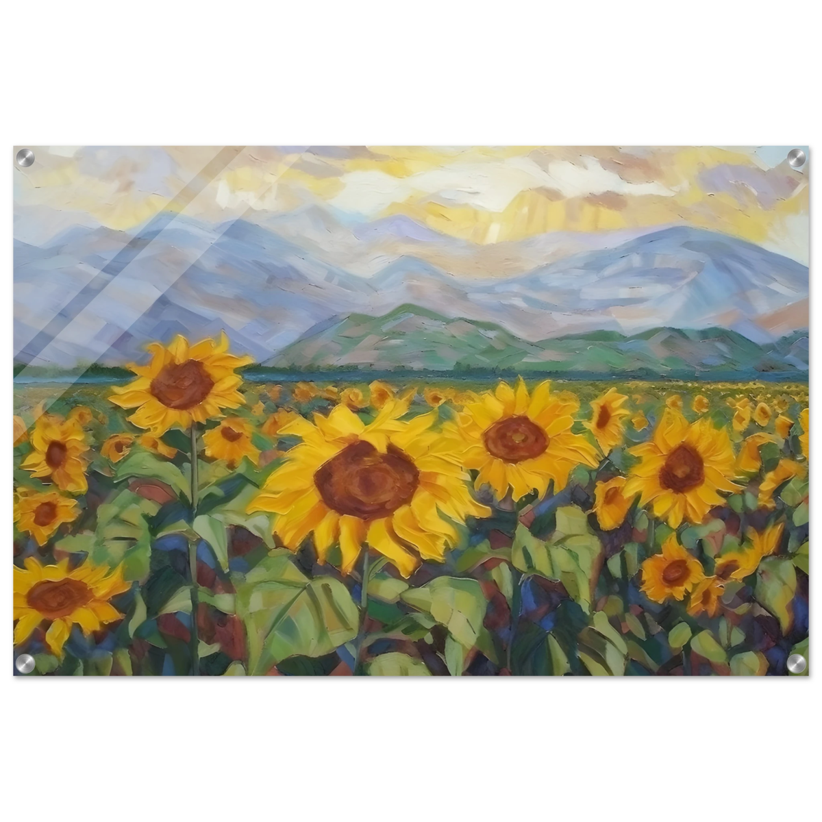 Sunlit Field of Sunflowers – Landscape Floral Wall Art Print - Acrylic Print - 60x90 cm / 24x36″ - 