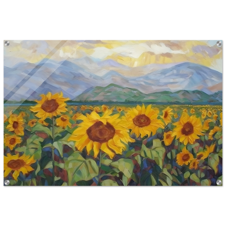 Sunlit Field of Sunflowers – Landscape Floral Wall Art Print - Acrylic Print - 60x90 cm / 24x36″ - 