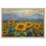 Sunlit Field of Sunflowers – Landscape Floral Wall Art Print - Framed Canvas - 50x75 cm / 20x30″ - Wood frame