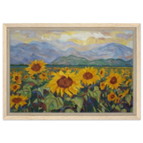 Sunlit Field of Sunflowers – Landscape Floral Wall Art Print - Framed Canvas - 30x45 cm / 12x18″ - Wood frame