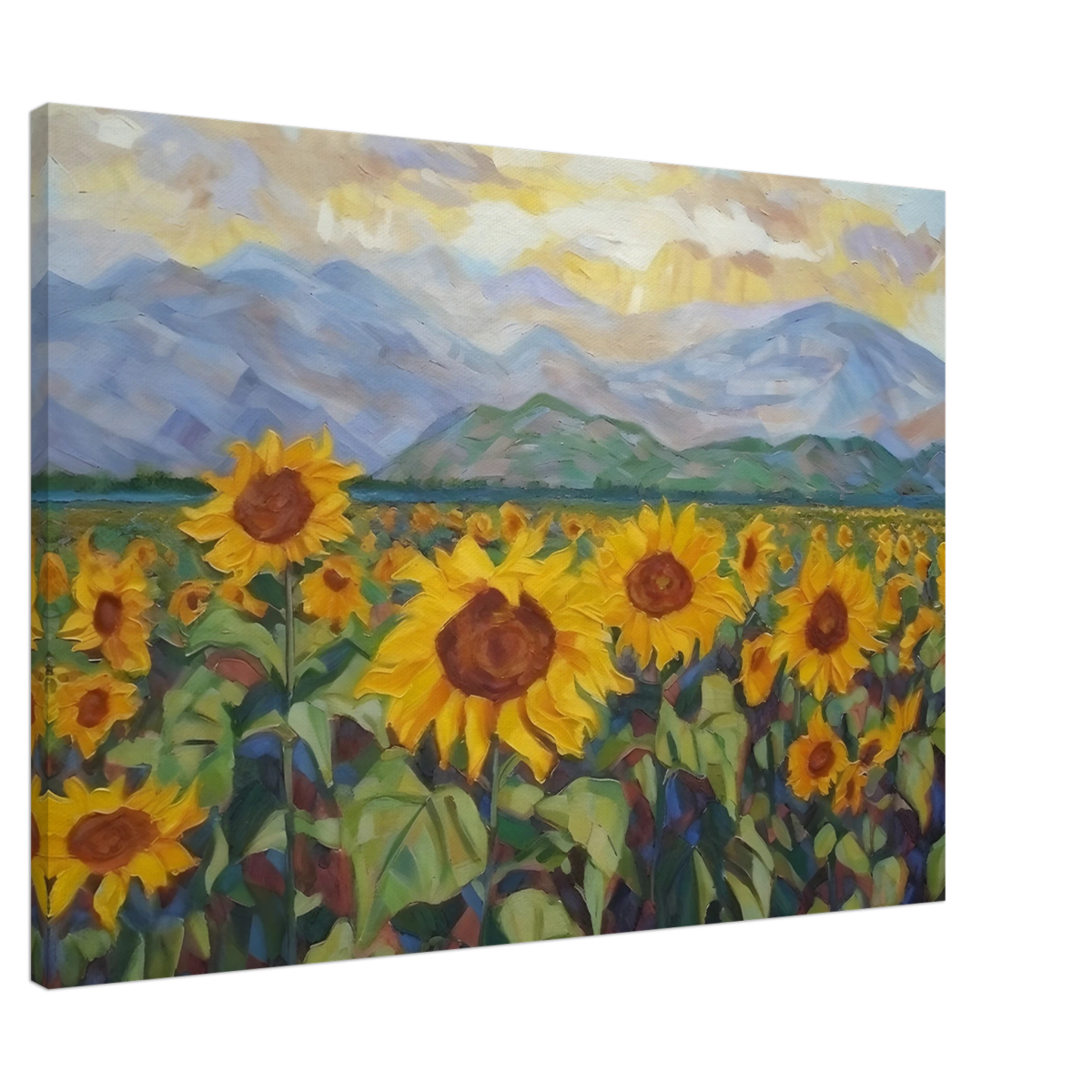 Sunlit Field of Sunflowers – Landscape Floral Wall Art Print - Canvas - 70x100 cm / 28x40″ - 