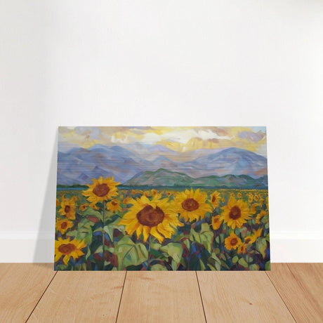 Sunlit Field of Sunflowers – Landscape Floral Wall Art Print - Brushed Aluminum Print - 30x45 cm / 12x18″ - 