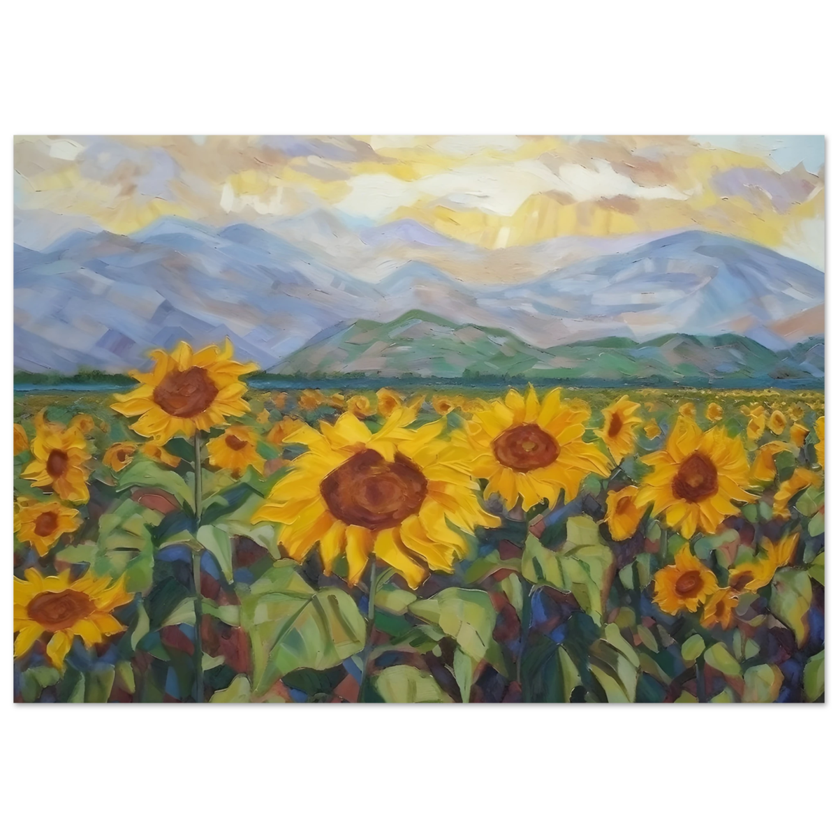 Sunlit Field of Sunflowers – Landscape Floral Wall Art Print - Fine Art Poster - 70x100 cm / 28x40″ - 