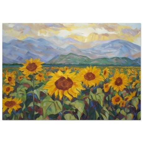 Sunlit Field of Sunflowers – Landscape Floral Wall Art Print - Fine Art Poster - 70x100 cm / 28x40″ - 