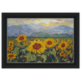 Sunlit Field of Sunflowers – Landscape Floral Wall Art Print - Framed Canvas - 20x30 cm / 8x12″ - Black frame