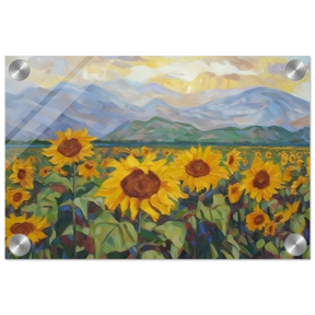 Sunlit Field of Sunflowers – Landscape Floral Wall Art Print - Acrylic Print - 20x30 cm / 8x12″ - 