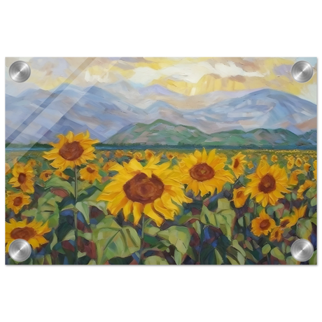 Sunlit Field of Sunflowers – Landscape Floral Wall Art Print - Acrylic Print - 20x30 cm / 8x12″ - 