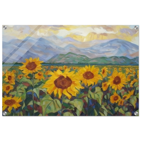 Sunlit Field of Sunflowers – Landscape Floral Wall Art Print - Acrylic Print - 50x75 cm / 20x30″ - 