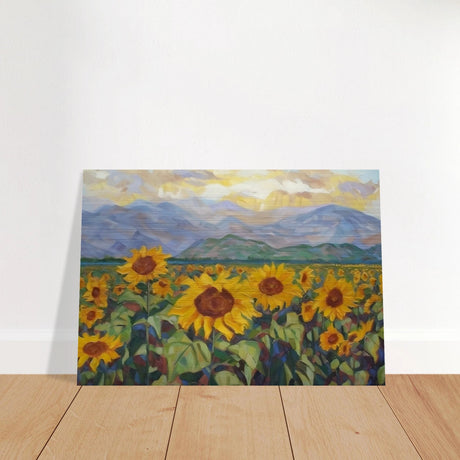 Sunlit Field of Sunflowers – Landscape Floral Wall Art Print - Brushed Aluminum Print - 70x100 cm / 28x40″ - 