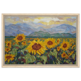 Sunlit Field of Sunflowers – Landscape Floral Wall Art Print - Framed Canvas - 40x60 cm / 16x24″ - Wood frame