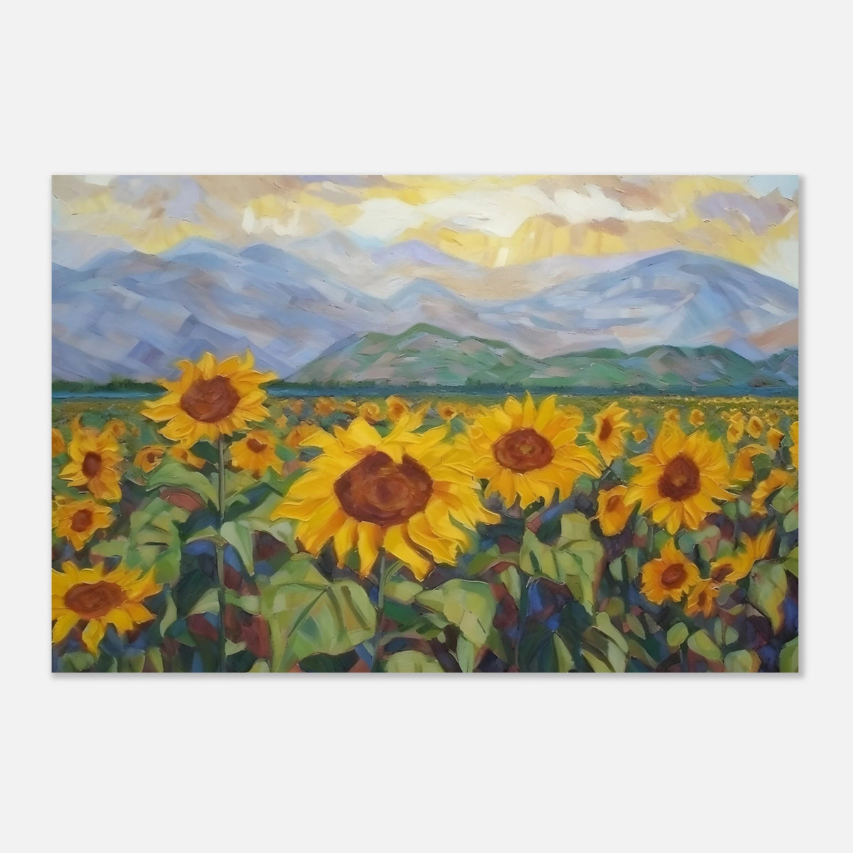 Sunlit Field of Sunflowers – Landscape Floral Wall Art Print - Aluminum Print - 30x45 cm / 12x18″ - 
