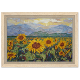 Sunlit Field of Sunflowers – Landscape Floral Wall Art Print - Framed Canvas - 20x30 cm / 8x12″ - Wood frame