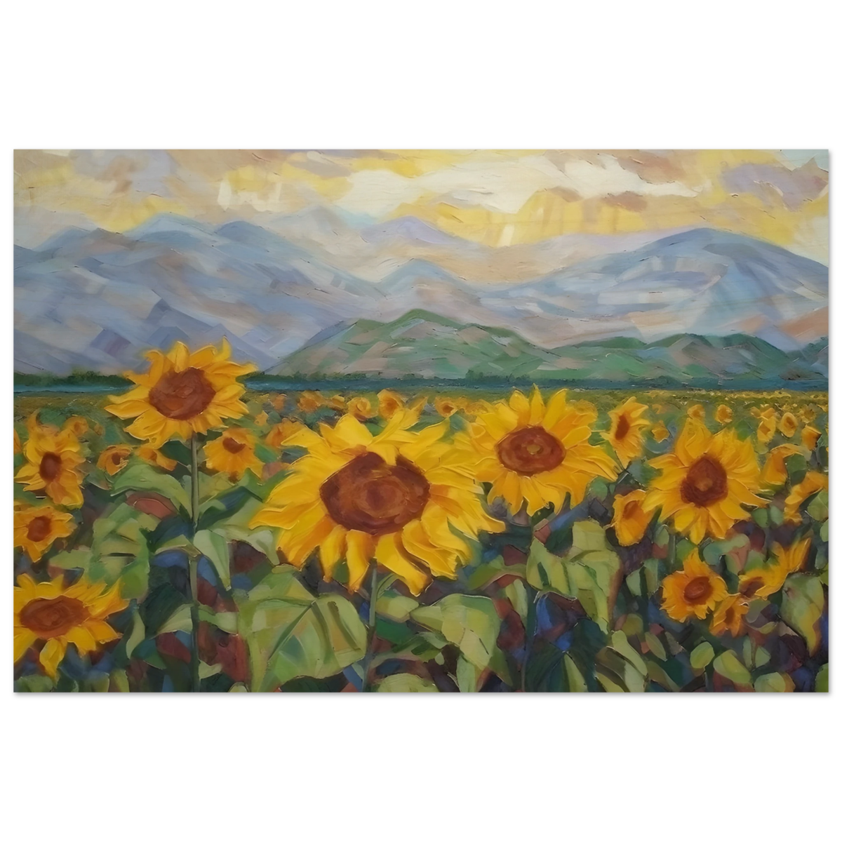 Sunlit Field of Sunflowers – Landscape Floral Wall Art Print - Wood Prints - 20x30 cm / 8x12″ - 