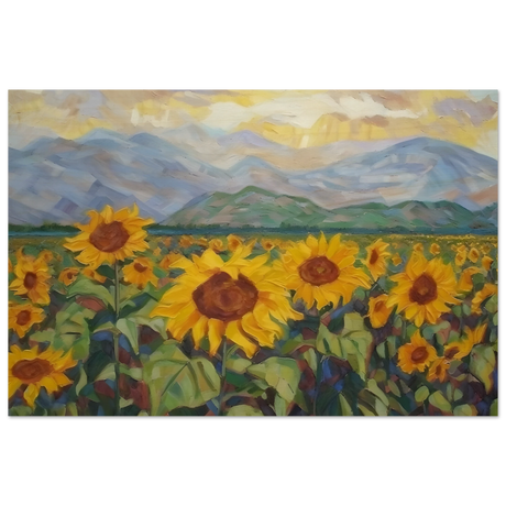Sunlit Field of Sunflowers – Landscape Floral Wall Art Print - Wood Prints - 20x30 cm / 8x12″ - 