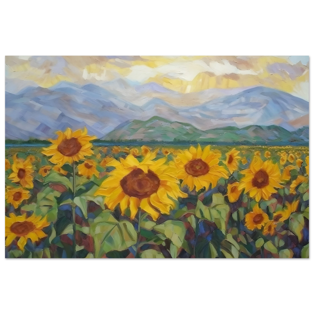 Sunlit Field of Sunflowers – Landscape Floral Wall Art Print - Fine Art Poster - 30x45 cm / 12x18″ - 