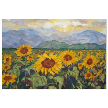 Sunlit Field of Sunflowers – Landscape Floral Wall Art Print - Fine Art Poster - 30x45 cm / 12x18″ - 