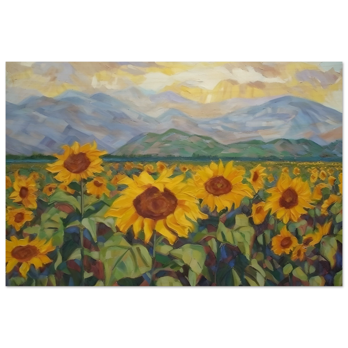 Sunlit Field of Sunflowers – Landscape Floral Wall Art Print - Wood Prints - 30x45 cm / 12x18″ - 