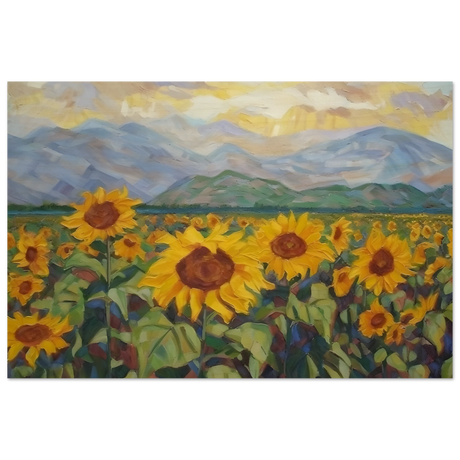 Sunlit Field of Sunflowers – Landscape Floral Wall Art Print - Wood Prints - 30x45 cm / 12x18″ - 