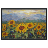 Sunlit Field of Sunflowers – Landscape Floral Wall Art Print - Framed Canvas - 60x90 cm / 24x36″ - Black frame