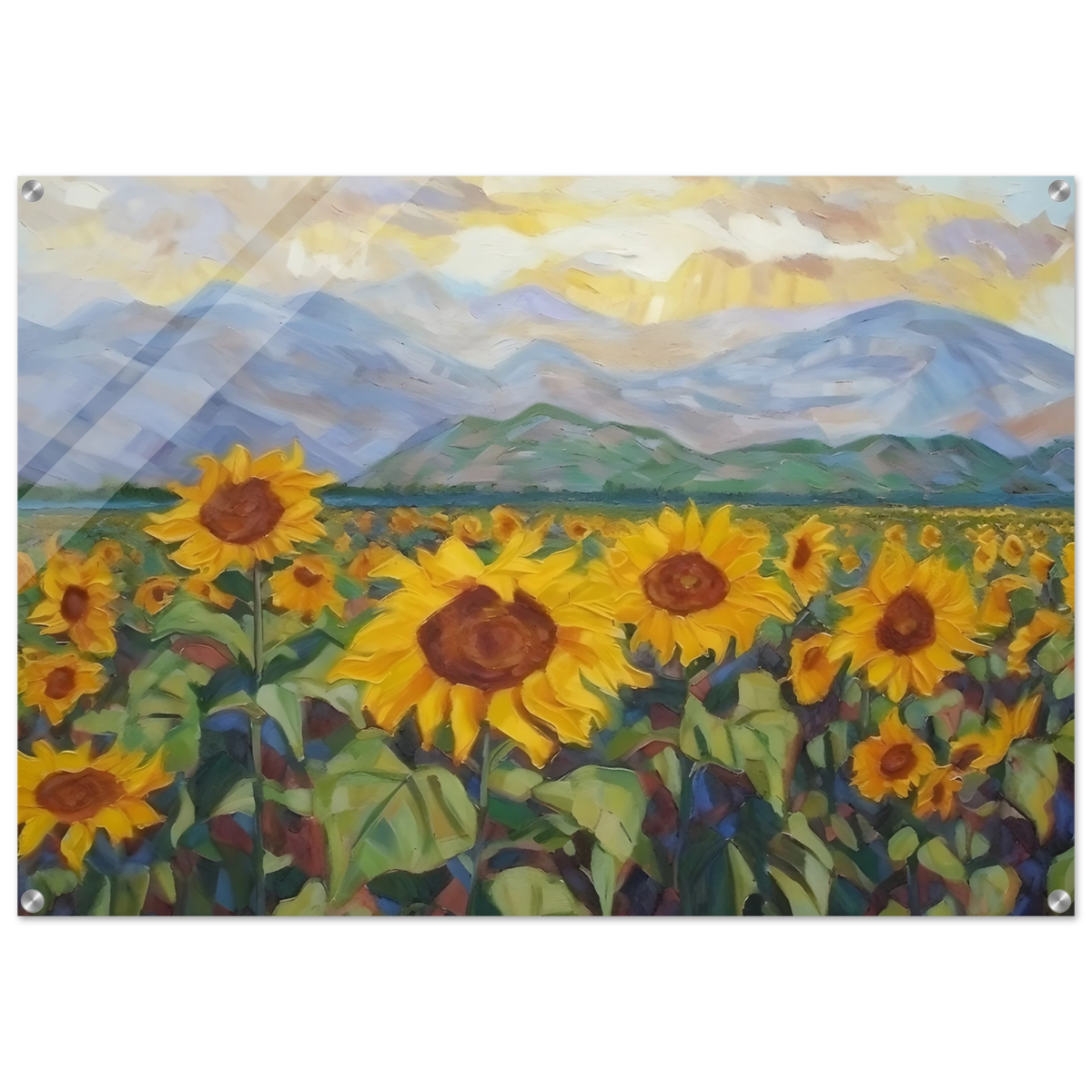Sunlit Field of Sunflowers – Landscape Floral Wall Art Print - Acrylic Print - 70x100 cm / 28x40″ - 