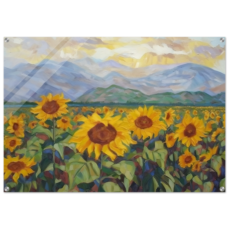Sunlit Field of Sunflowers – Landscape Floral Wall Art Print - Acrylic Print - 70x100 cm / 28x40″ - 