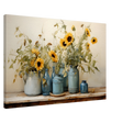 Sunlit Harmony – Sunflowers in Blue Vases Still Life Wall Art Print - Canvas - 60x90 cm / 24x36″ - 