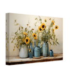 Sunlit Harmony – Sunflowers in Blue Vases Still Life Wall Art Print - Canvas - 20x30 cm / 8x12″ - 