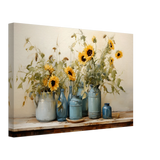 Sunlit Harmony – Sunflowers in Blue Vases Still Life Wall Art Print - Canvas - 30x45 cm / 12x18″ - 