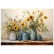 Sunlit Harmony – Sunflowers in Blue Vases Still Life Wall Art Print - Fine Art Poster - 70x100 cm / 28x40″ - 