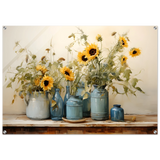 Sunlit Harmony – Sunflowers in Blue Vases Still Life Wall Art Print - Acrylic Print - 70x100 cm / 28x40″ - 