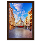 “Sunrise in the Old Town” – European Street Scene Wall Art Print - Framed Canvas - 30x45 cm / 12x18″ - Dark wood frame