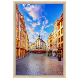 “Sunrise in the Old Town” – European Street Scene Wall Art Print - Framed Canvas - 50x75 cm / 20x30″ - Wood frame
