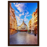 “Sunrise in the Old Town” – European Street Scene Wall Art Print - Framed Canvas - 40x60 cm / 16x24″ - Dark wood frame
