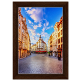 “Sunrise in the Old Town” – European Street Scene Wall Art Print - Framed Canvas - 20x30 cm / 8x12″ - Dark wood frame