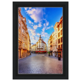 “Sunrise in the Old Town” – European Street Scene Wall Art Print - Framed Canvas - 20x30 cm / 8x12″ - Black frame