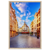“Sunrise in the Old Town” – European Street Scene Wall Art Print - Framed Canvas - 60x90 cm / 24x36″ - Wood frame