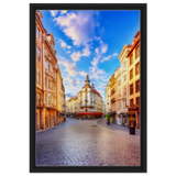 “Sunrise in the Old Town” – European Street Scene Wall Art Print - Framed Canvas - 40x60 cm / 16x24″ - Black frame