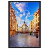 “Sunrise in the Old Town” – European Street Scene Wall Art Print - Framed Canvas - 60x90 cm / 24x36″ - Black frame