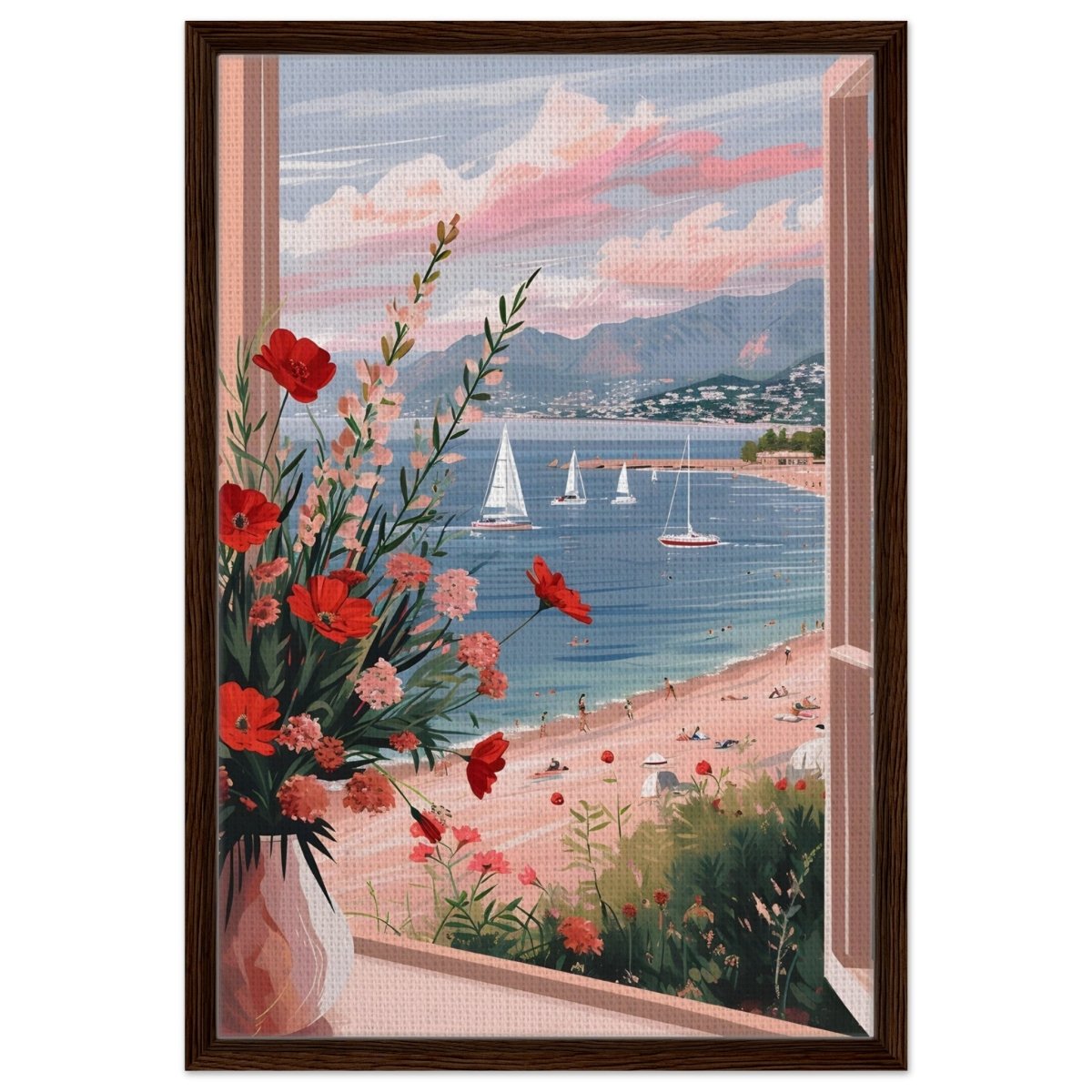 Sunset by the Bay | Contemporary Impressionism Wall art print - 50x75 cm / 20x30″ - Framed Canvas - Dark wood frame