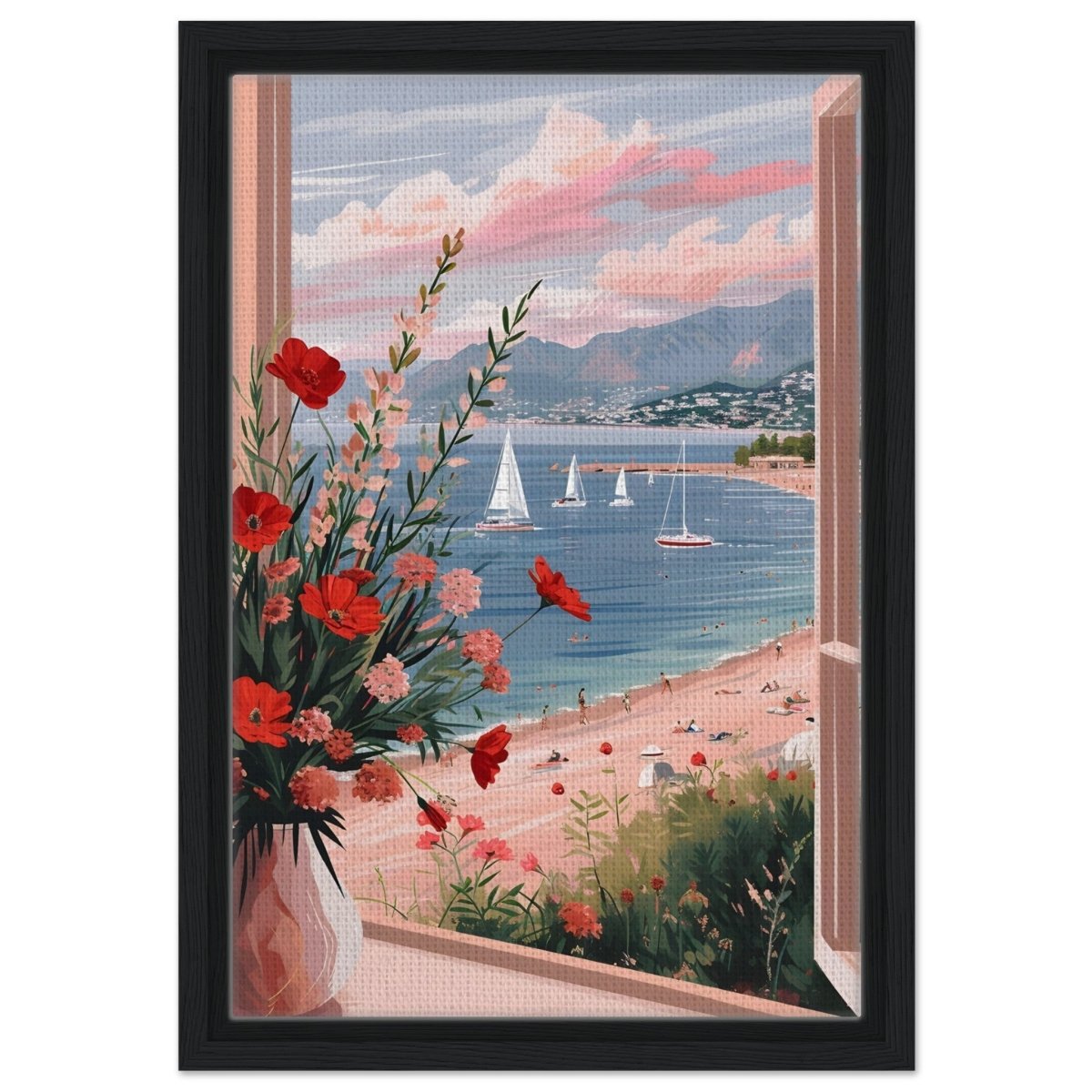 Sunset by the Bay | Contemporary Impressionism Wall art print - 30x45 cm / 12x18″ - Framed Canvas - Black frame