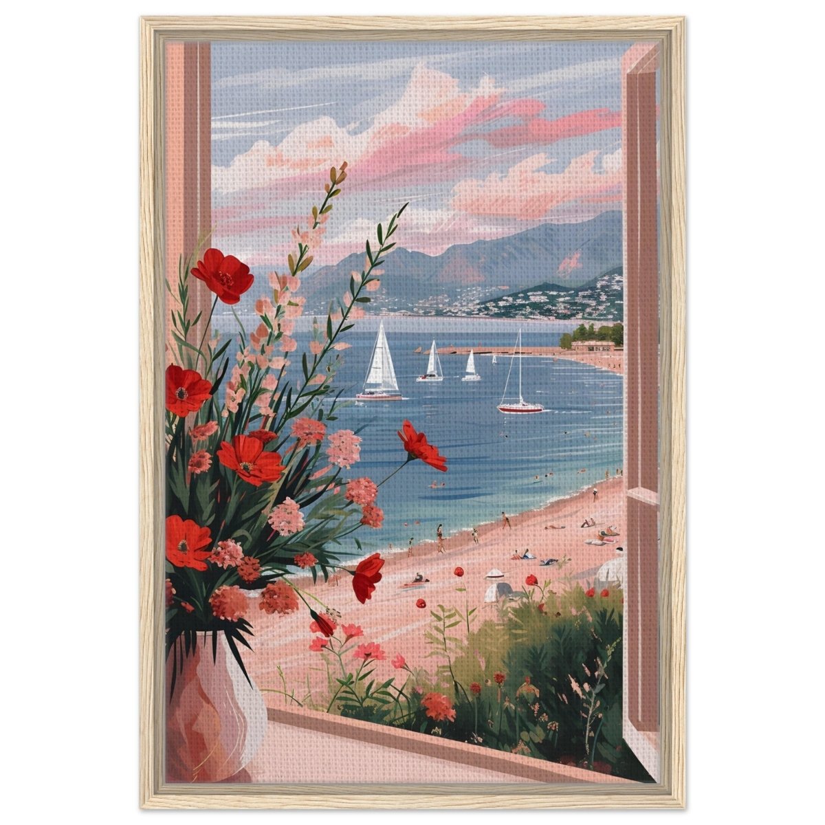Sunset by the Bay | Contemporary Impressionism Wall art print - 50x75 cm / 20x30″ - Framed Canvas - Wood frame
