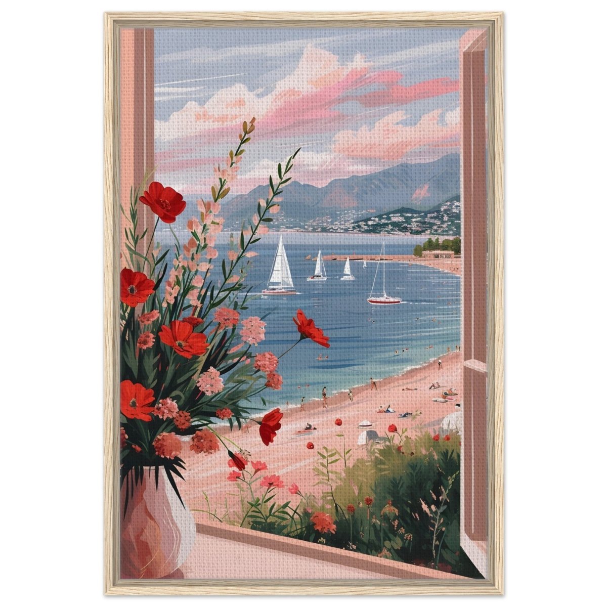Sunset by the Bay | Contemporary Impressionism Wall art print - 60x90 cm / 24x36″ - Framed Canvas - Wood frame