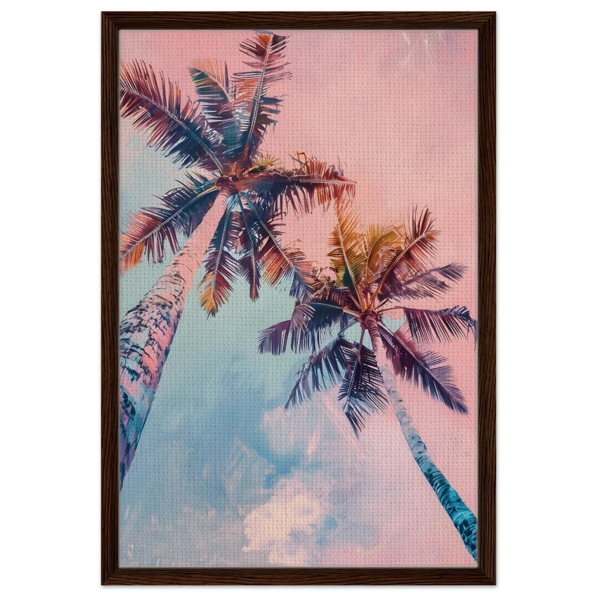 “Sunset Palms” | Wall Art Print - Framed Canvas - 50x75 cm / 20x30″ - Dark wood frame